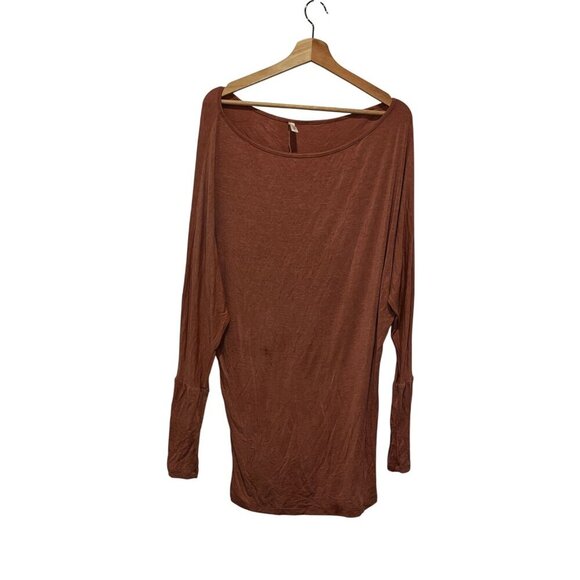 Elan Rust Long Sleeve Boat Neck Tunic Lightweight Stretchy Fabric Women's Top Si - Picture 1 of 9